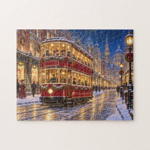 Weihnachtsstraßenbahn Stadt Szene Puzzle