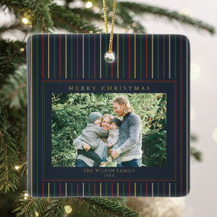Weihnachtsstreifen Ein Foto Keramikornament