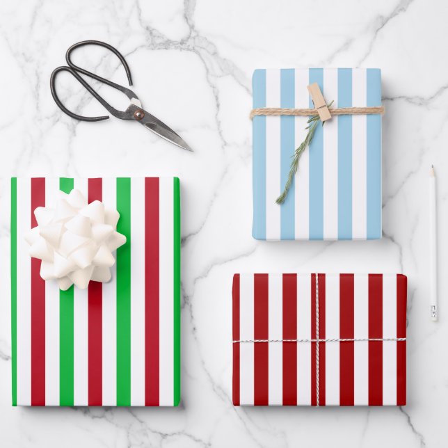 Weihnachtsstreifen Geschenkpapier Set (Vorderseite)