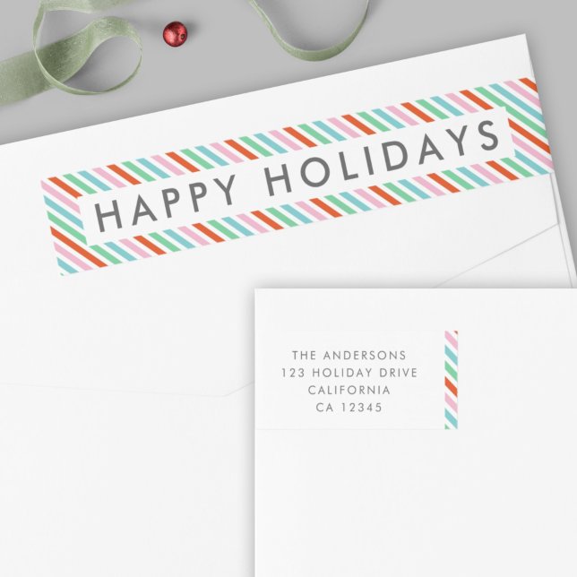 Weihnachtsstreifen | Moderne farbige Rücksendeadre (Bright candy stripe return address envelope wrap labels by Guava for cheerful holiday mail 🎄)