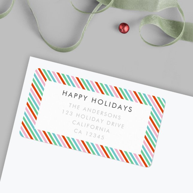 Weihnachtsstreifen | Moderne farbige Rücksendeadre Adressaufkleber (Bright candy stripe return address envelope labels by Guava for cheerful holiday mail 🎄)