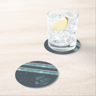 Weihnachtsstreifen Muster Aquamarin/Weiß ID862 Runder Pappuntersetzer