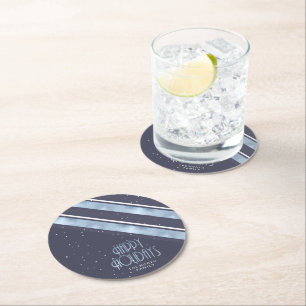 Weihnachtsstreifen Muster Blau/Weiß ID862 Runder Pappuntersetzer