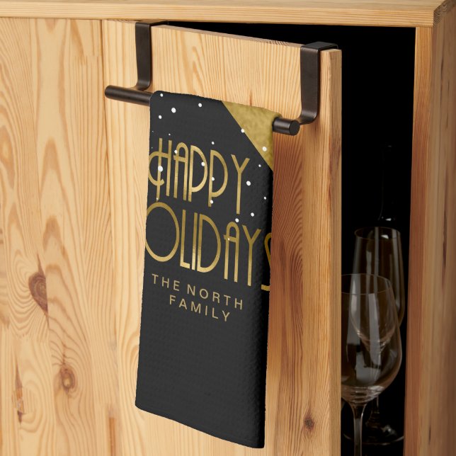 Weihnachtsstreifen Muster Gold/Schwarz ID862 Geschirrtuch (Drittel gefaltet)