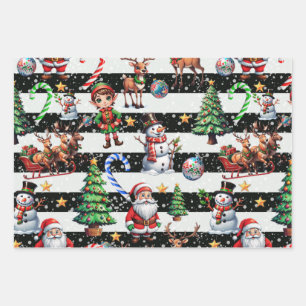 Weihnachtsstreifen-Musterdesign Geschenkpapier Set