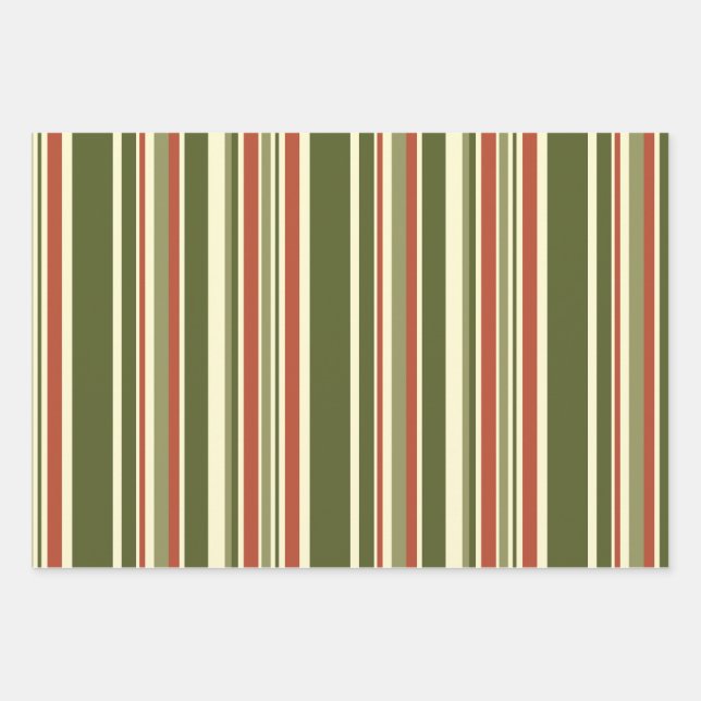 Weihnachtsstreifen Rot und Grün Geschenkpapier Set (Vorderseite)