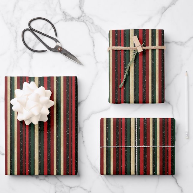 Weihnachtsstreifen Umschlagpapier Geschenkpapier Set (Vorderseite)