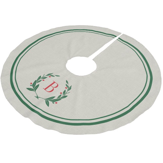 Weihnachtsstreifen und Kleider-Monogramm-Baumrock Polyester Weihnachtsbaumdecke (Schrägansicht)