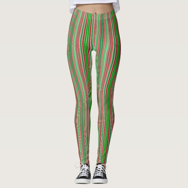 Weihnachtsstreifen Vertikal Leggings (Vorderseite)