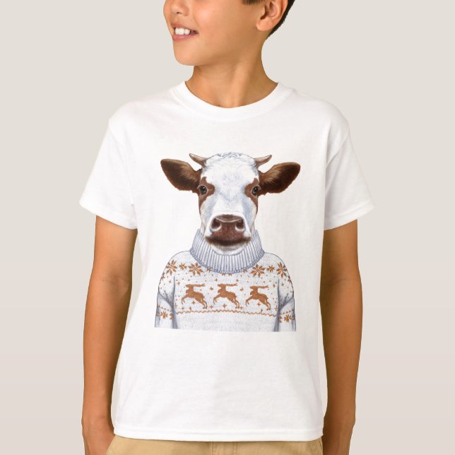 Weihnachtsstrickjacke-Kuh T-Shirt (Vorderseite)