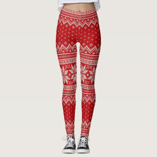 Weihnachtsstrickjacke-strickendes Muster - ROT Leggings