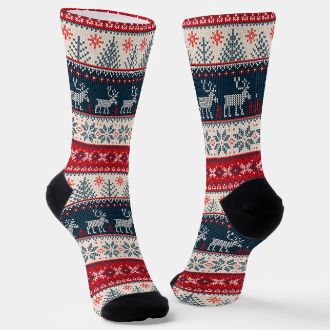 Weihnachtsstrickmuster Rentier Socken (Gewinkelt)