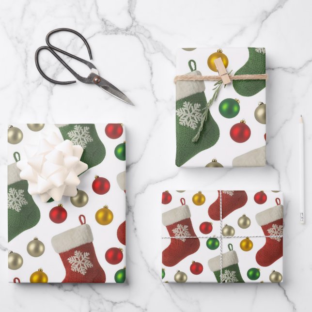 Weihnachtsstrumpf Geschenkpapier Set (Vorderseite)