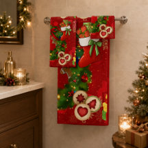 Weihnachtsstrumpf-Kranz-Badezimmer-Handtuch S