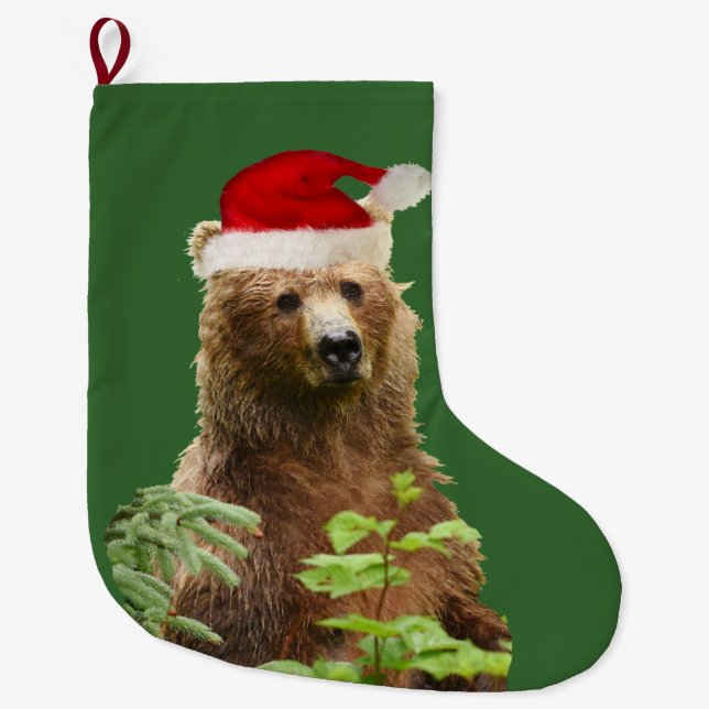 WeihnachtsStrumpf mit Grizzlybären Großer Weihnachtsstrumpf (Vorderseite)