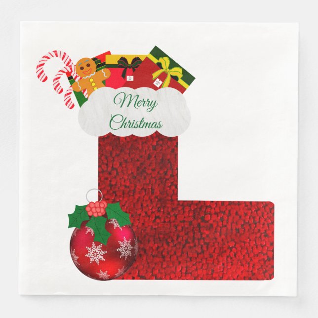Weihnachtsstrumpf Papier Serviette (Vorderseite)
