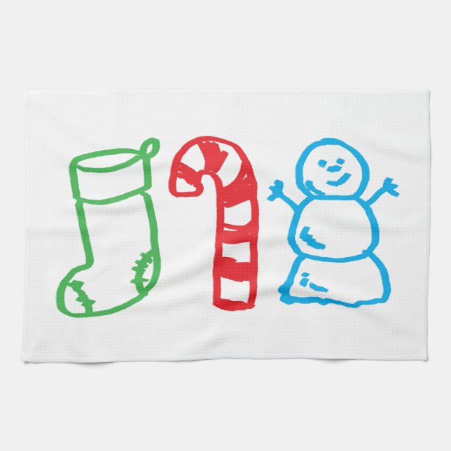 WeihnachtsStrumpf-Zuckerstange und Snowman Geschirrtuch (Horizontal)