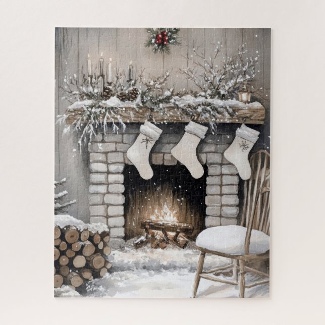Weihnachtsstrümpfe Feiertags-Kamin Puzzle (Vertikal)