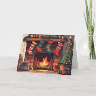 Weihnachtsstrümpfe hängen über dem Kamin Feiertagskarte