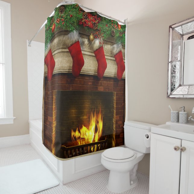 WeihnachtsStrümpfe und Kamin-Duschvorhang Duschvorhang (Beispiel)