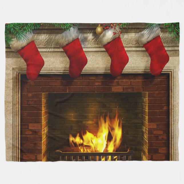 WeihnachtsStrümpfe und Kamin-Fleece-Decke Fleecedecke (Vorderseite (Horizontal))