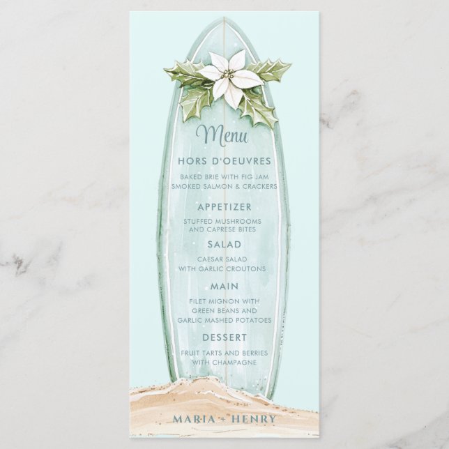 Weihnachtssurfboard | Winterstrand Menükarte (Vorderseite)