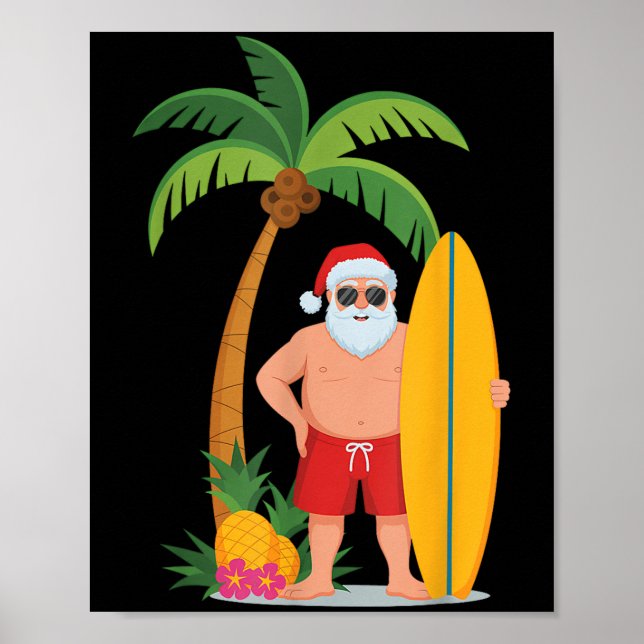 Weihnachtssurfen Santa Beach Ne Ferien Surfen Poster (Vorne)