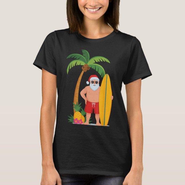 Weihnachtssurfen Santa Beach Ne Ferien Surfen T-Shirt (Vorderseite)