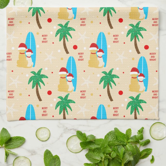Weihnachtssurfen Santa Dogs Küchentuch (Gefaltet)