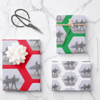 Weihnachtssurfer Couple Red White Green Geschenkpapier Set