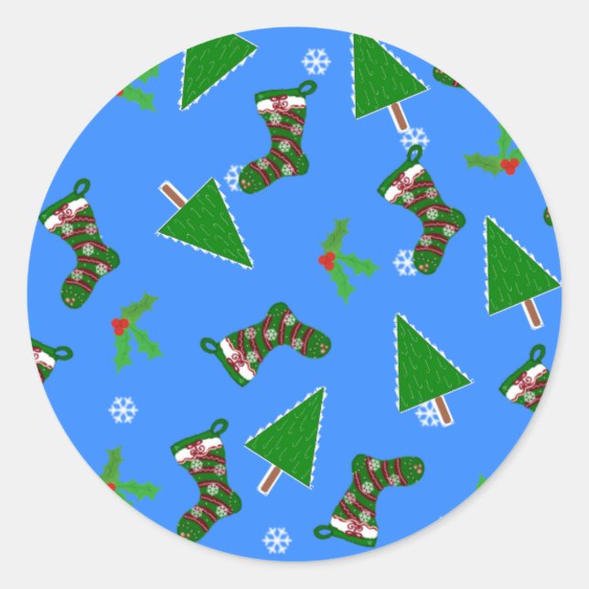 Weihnachtssymbole Blue Gift Tag Runder Aufkleber (Vorderseite)