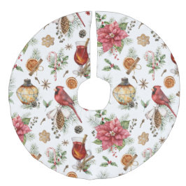 Weihnachtssymbole Muster Kardinal, Poinsettia Leinenimitat Weihnachtsbaumdecke