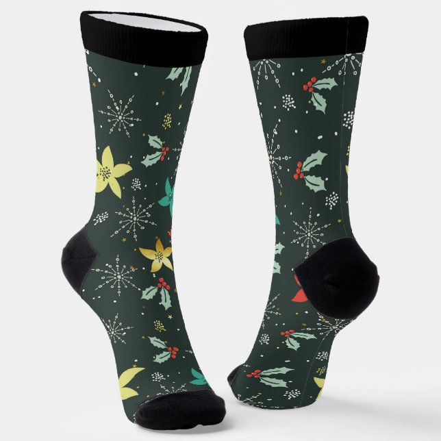 Weihnachtssymbole und Schneeflocken Socken (Gewinkelt)