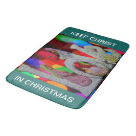 Weihnachtsszenario mit Liebe der Krippe Badematte