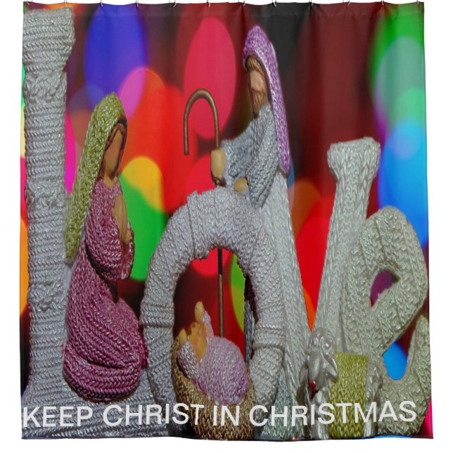 Weihnachtsszenario mit Liebe der Krippe Duschvorhang (Vorderseite)