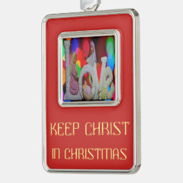 Weihnachtsszenario mit Liebe der Krippe Rahmen-Ornament Silber