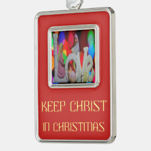 Weihnachtsszenario mit Liebe der Krippe Rahmen-Ornament Silber