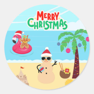 Weihnachtsszene am Strand Runder Aufkleber