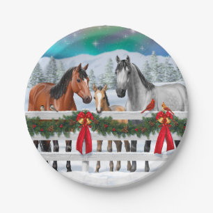 Weihnachtsszene Bay Buckskin Dapple Graue Pferde Pappteller