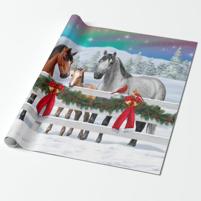 Weihnachtsszene Buckskin Dappgraue Pferde Geschenkpapier (Ungerollt)