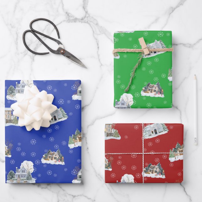 Weihnachtsszene Geschenkpapier Set (Vorderseite)