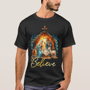 Weihnachtsszene Glaube Christlich Xmas Familie Frö T-Shirt