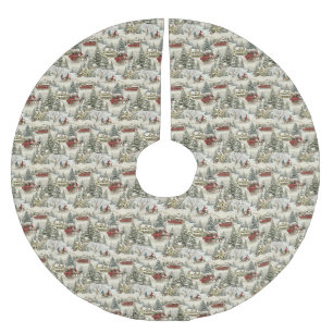 Weihnachtsszene im ländlichen Vintage-Stil Polyester Weihnachtsbaumdecke