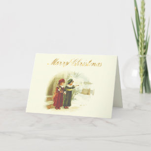 Weihnachtsszene im Vintage-Look mit zwei Schwester Karte