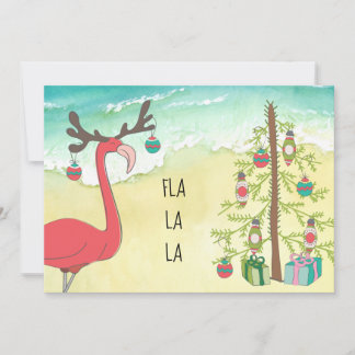 Weihnachtsszene mit Flamingo auf dem Strand als We Ankündigung