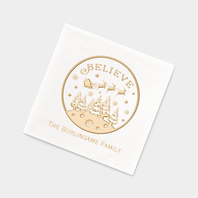 Weihnachtsszene mit "Glaube" Text Familienname Servietten Mit Folie (Links)