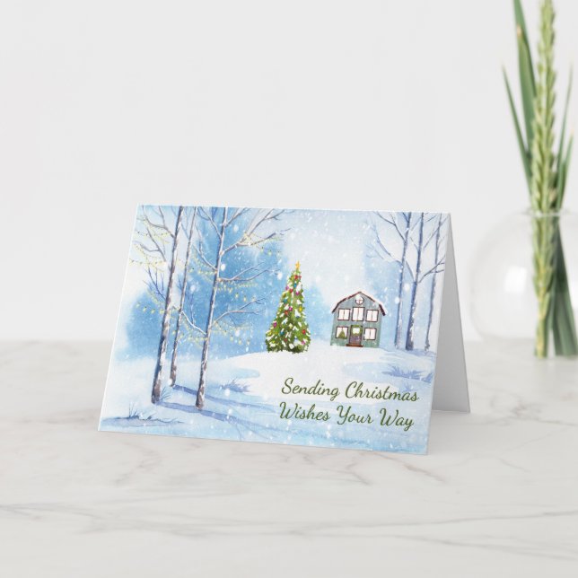 Weihnachtsszene mit House & Woods Card Feiertagskarte (Vorderseite)