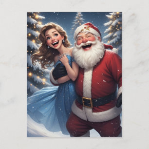 Weihnachtsszene mit Santa Claus und Schneemädchen Postkarte