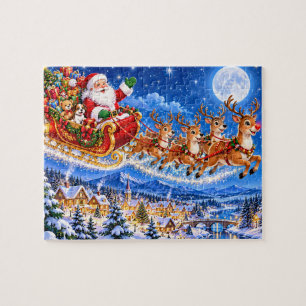 Weihnachtsszene mit Santas Schlitten Puzzle
