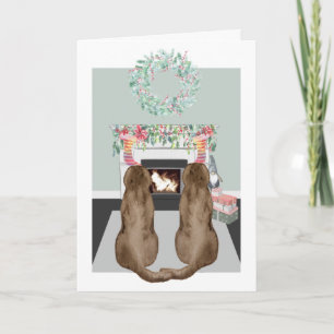 Weihnachtsszene mit zwei Chocolate-Labrador-Hunden Feiertagskarte